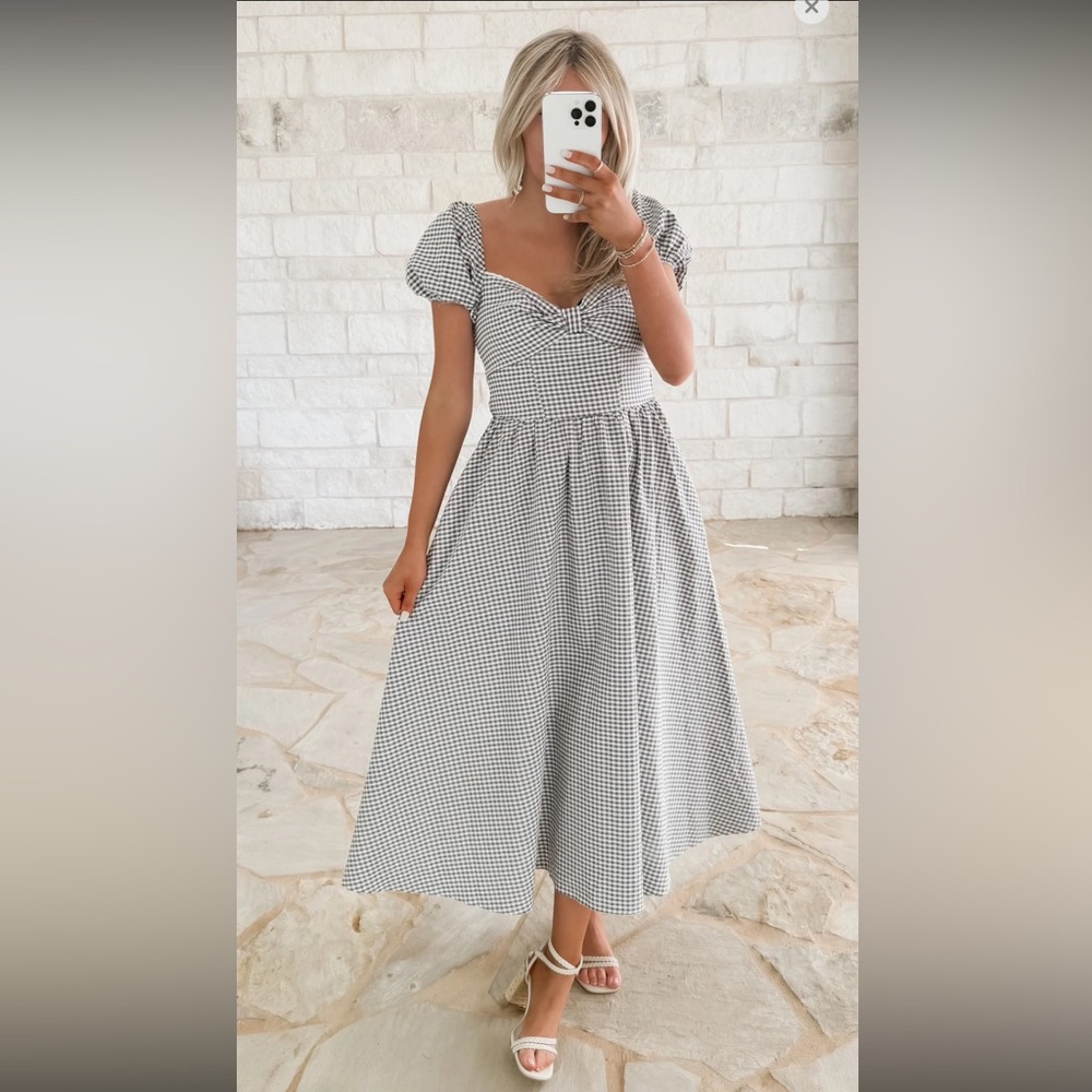 Elegant Blue and White Gingham Dress